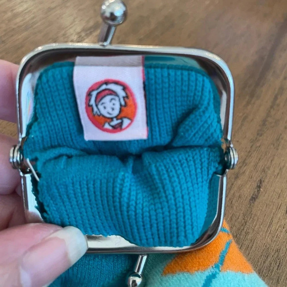 Miniature Baby Sock Change Purse Conversation Piece Blue-green and Orange GUC - Picture 2 of 7